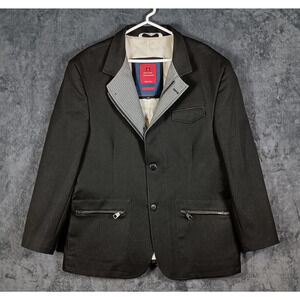 RNT23 Jeans Blazer Men Size 5XL Gray Structured Zip Pocket Jacket Ron Tomson